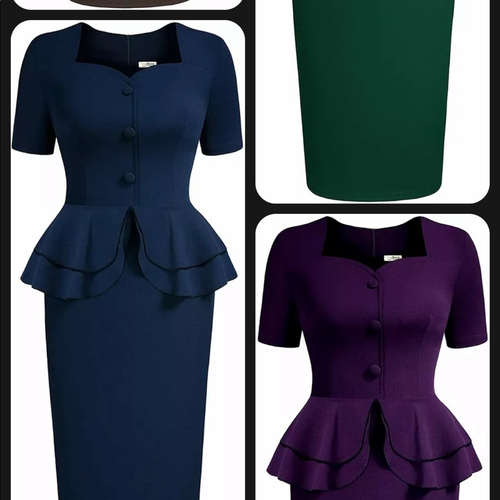 AIsize vintage peplum square ruffle 1940’s dress XL Navy NWT retails $99